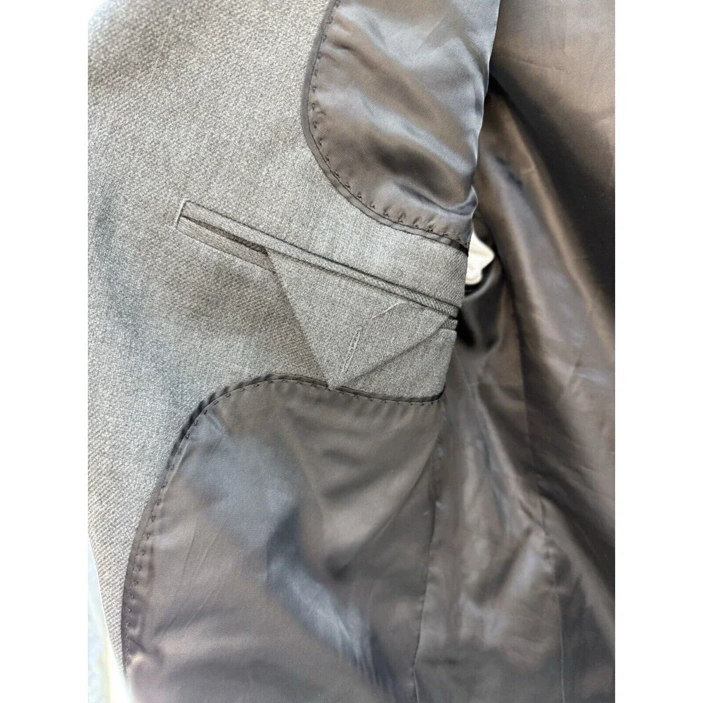 HM Slim Fit Blazer Mens 38R Gray Elbow Patches Two Button Sport Coat Jacket - Picture 10 of 10